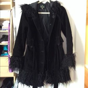 Forever 21 Shagged Trimmed Leather Coat Size M