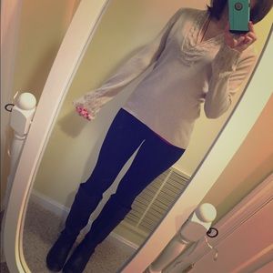 Ann Taylor cream colored long sleeve sparkly shirt