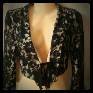 satin and black lace illusion jacket