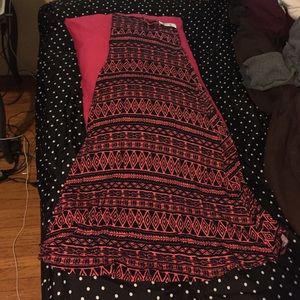 Coral and black tribal maxi skirt