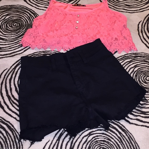 High waist denim shorts/ top bundle