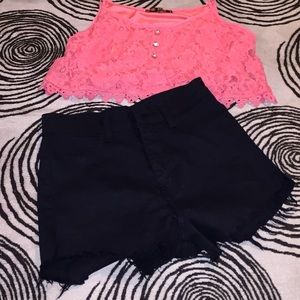 High waist denim shorts/ top bundle