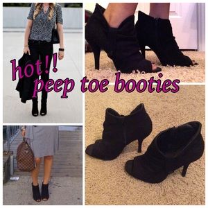 Black peep toe heel ankle booties boot