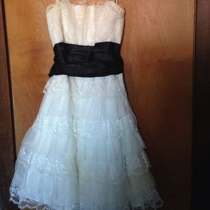Masquerade White Lace & Black Sash Party Dress