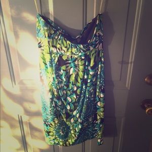 Floral print strapless dress