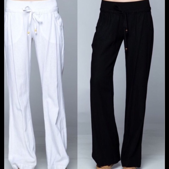 Black Linen Drawstring pants - Picture 2 of 2