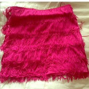 Hot pink fringe mini skirt