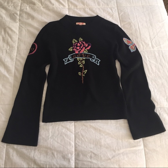 Seven7 Black Stitched Sweater