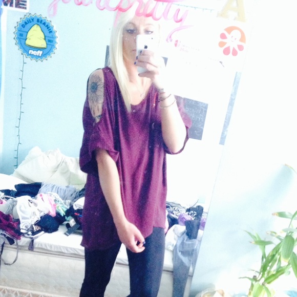 Maroon open shoulder top