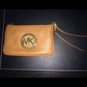 Michael Kors brown leather wristlet