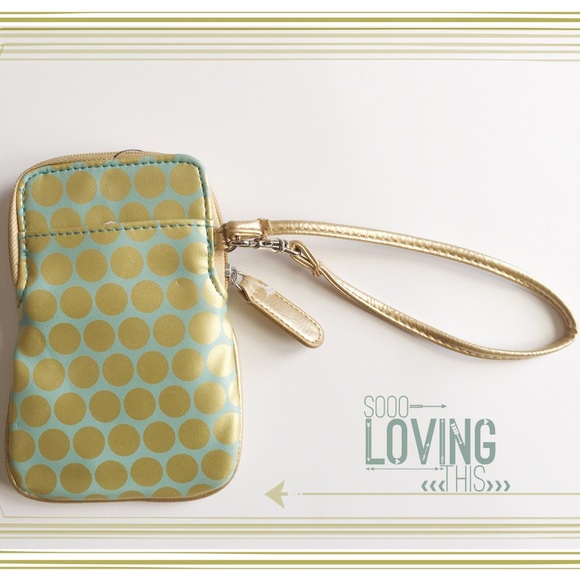 "Kate-Spade-esque" Mint & Gold Dotted Wristlet