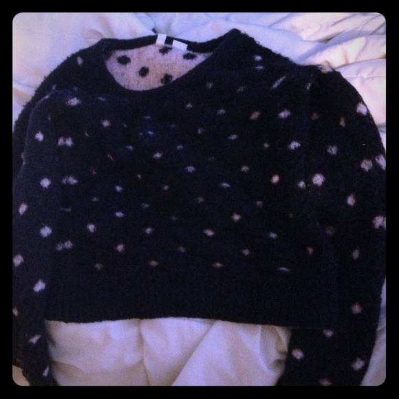 Navy Blue & Pink Polka-Dot Fluffy Crop Sweater