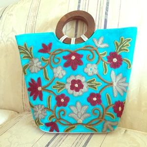 Vintage hand embroidered  floral velvet bag.