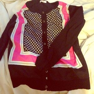 New York & Co. Button-up Black Patterned Cardigan