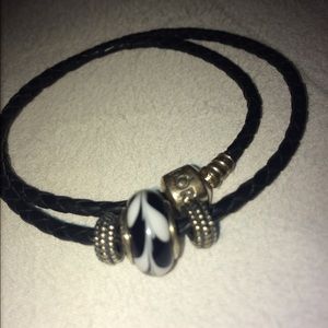 Pandora Black Leather Double-Wrap Bracelet