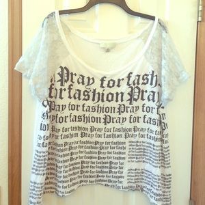Newspaper style "pray for fashion" shirt