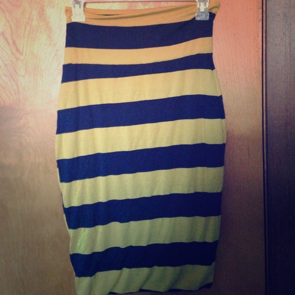 Blue & Yellow Striped Pencil Skirt