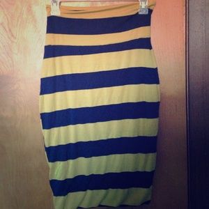 Blue & Yellow Striped Pencil Skirt