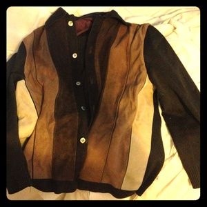 Suede Striped & Knit Button-Up Jacket