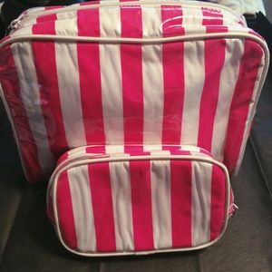 Pink and White Striped Makeup Bags! Large & Small!