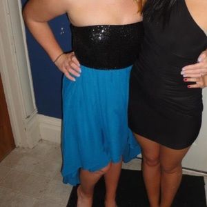 Black sequin and blue high low dress:forever 21