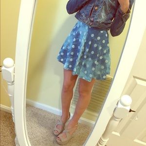 Short High Waisted Circle Skirt with Poka Dots