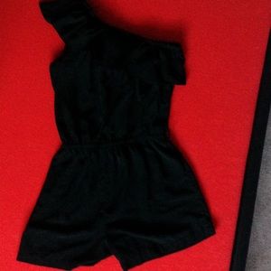 Black ruffled one shoulder one piece ,jumper