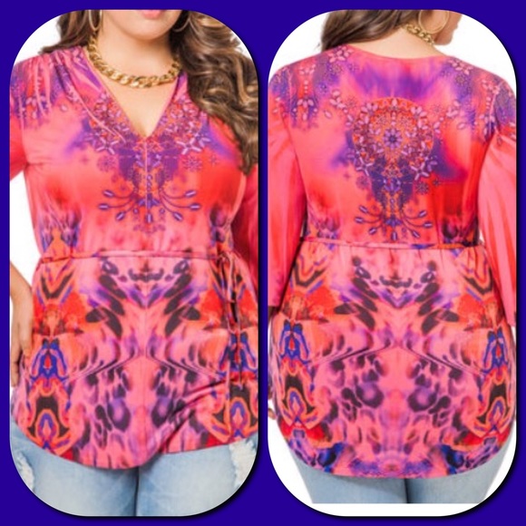 🎉HOST PICK🎉Pretty Patterned Belted Hi-Low Blouse