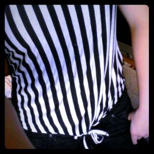 Striped black and white tank top with lace back