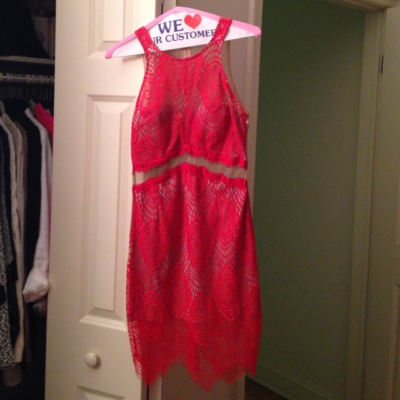 Morning Mist Red Lace with Nude Underlay Dress