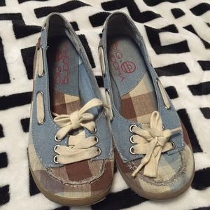 Brown and blue plaid Big Buddha  flats