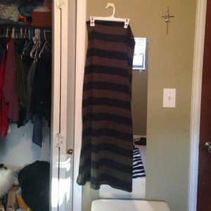 Green and Black Block Striped Maxi Skirt