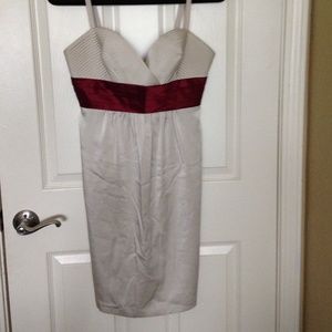 Bcbg light gray dress with burgundy sash