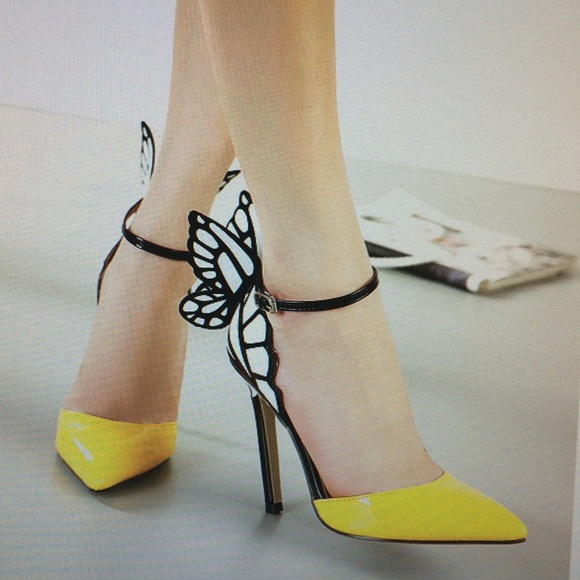 Yellow butterfly spring high heel