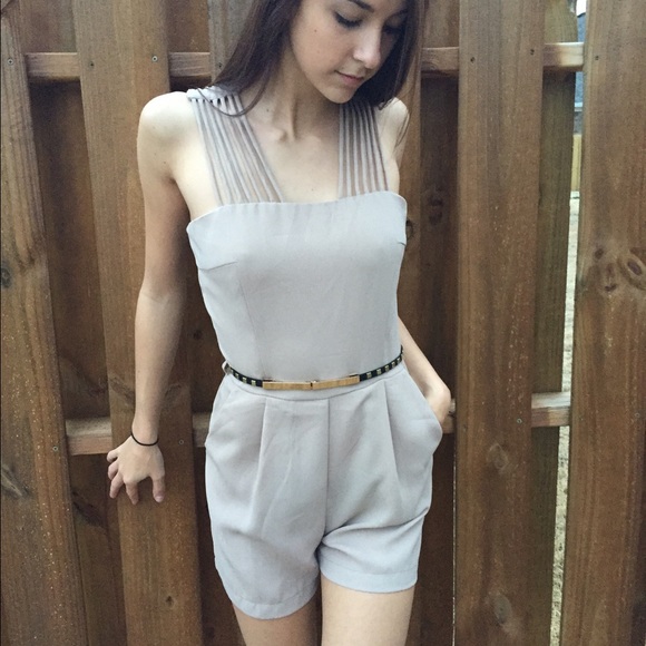 Nude Romper with Studded Belt