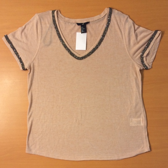 Peach colored studded boyfriend Tee