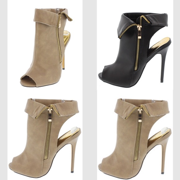 Taupe Peep Toe Pumps - Picture 2 of 2