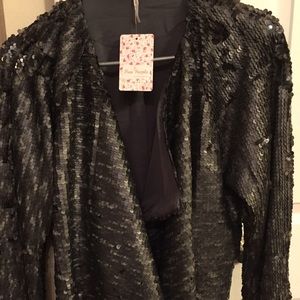 free people silver sequin jacket, size S