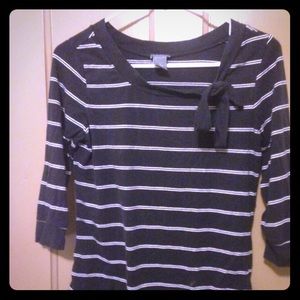 Ann Taylor navy and white striped scoop neck w bow