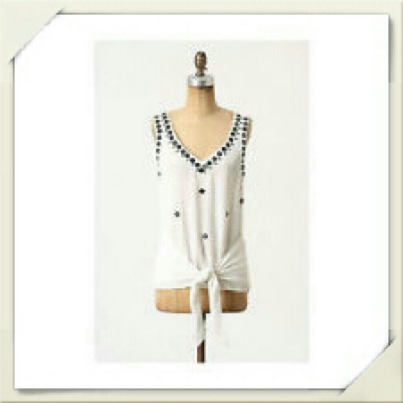 Anthropologie Tops - Anthropologie White w/ Black Embellishments Top