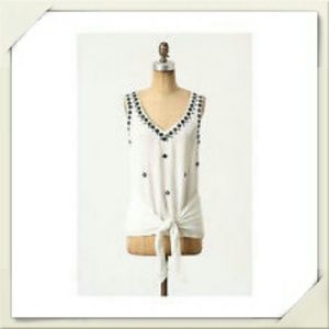 Anthropologie White w/ Black Embellishments Top