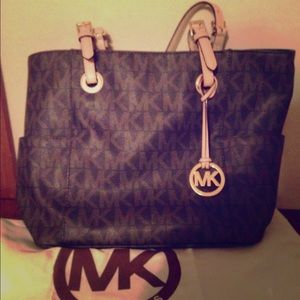 MK logo large tote with matching small wallet.