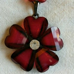Red flower necklace with matching earrings