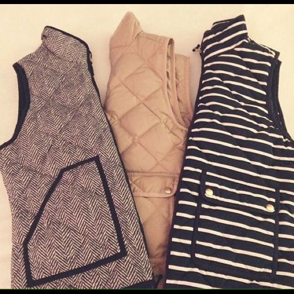 Herringbone and navy striped vests