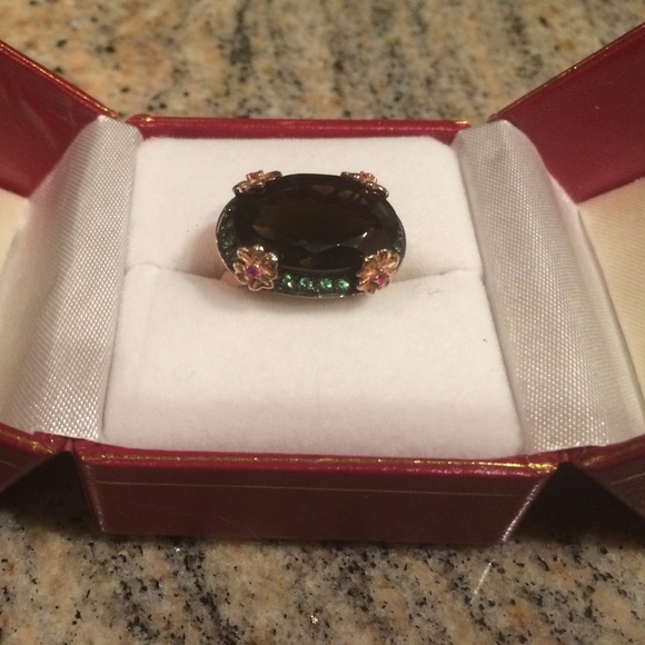 Genuine Smokey quarts and tsavorite ring.