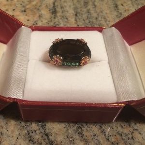Genuine Smokey quarts and tsavorite ring.