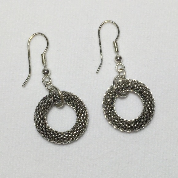 Silver mesh circle earrings