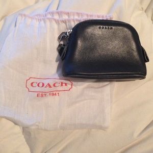 Coach black leather small make up pouch