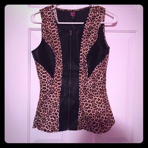 cheetah and faux leather peplum top