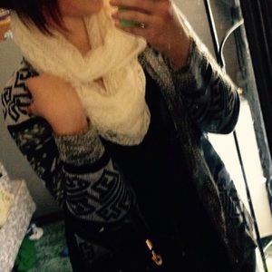 Long blue and white sweater